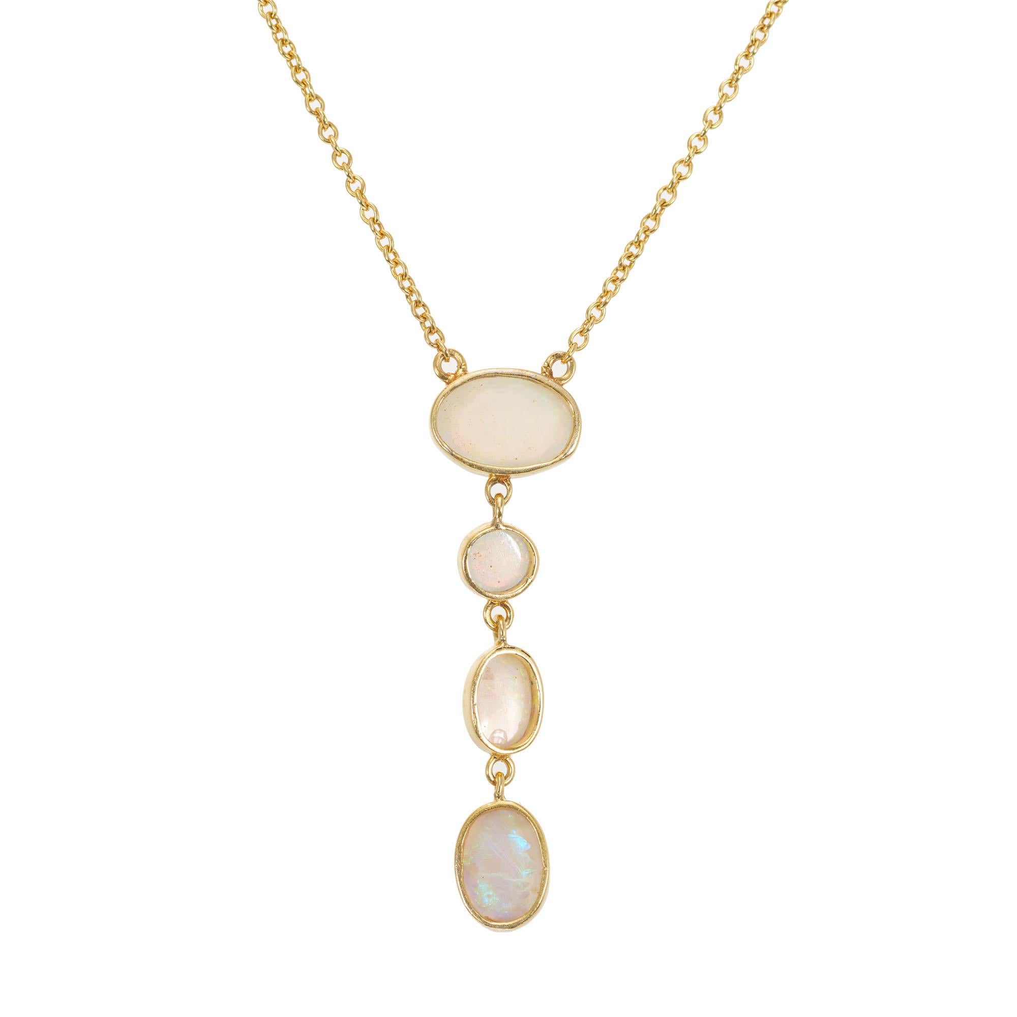 Oval Cut 1.60 Carat Opal Yellow Gold Drop Pendant Necklace, circa 1940's For Sale