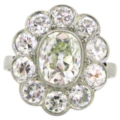 1.60 Carat Oval Cushion Cut Diamond Cluster Edwardian Platinum Engagement Ring