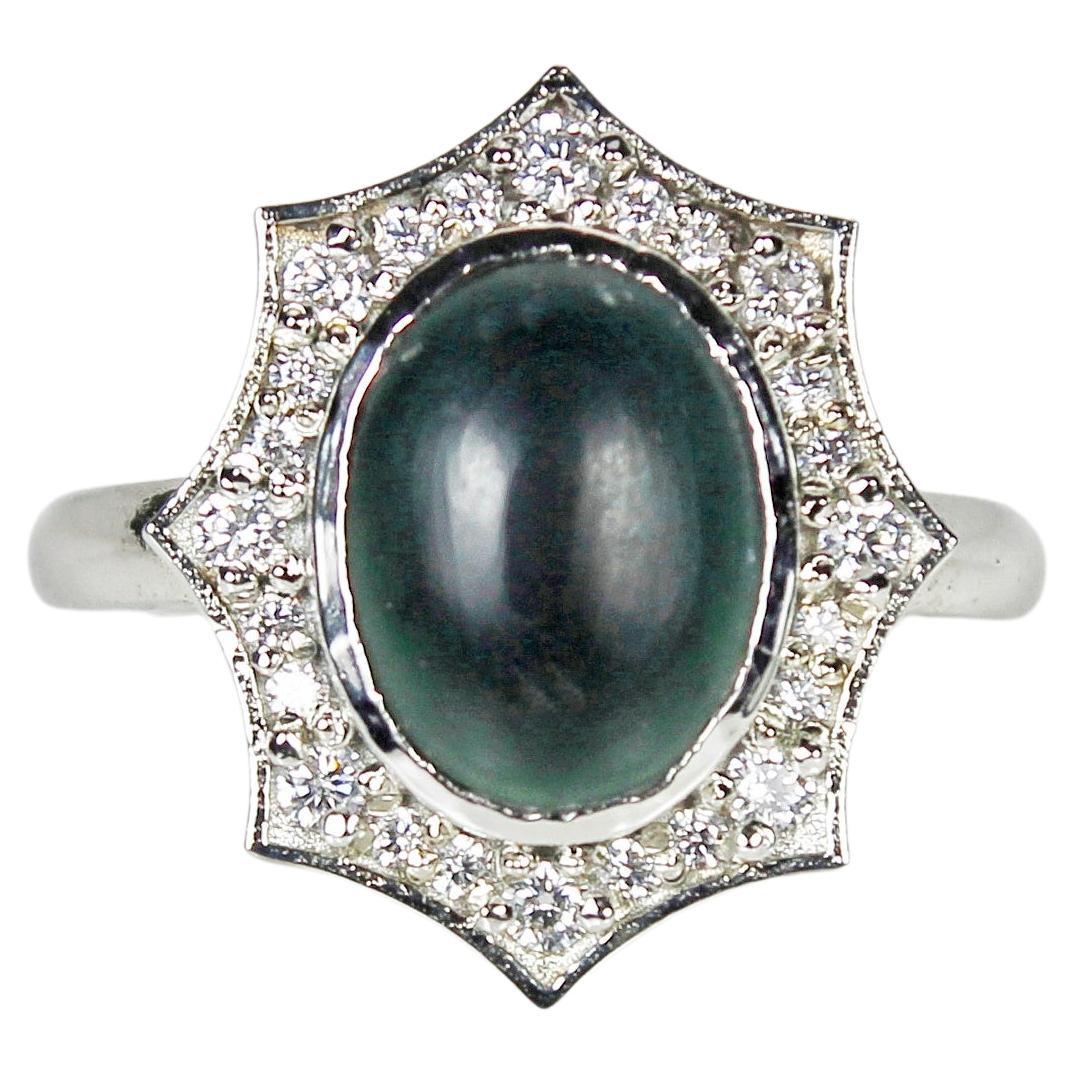 1.60 Carat Oval Cut Dark Green Opal Ring For Sale