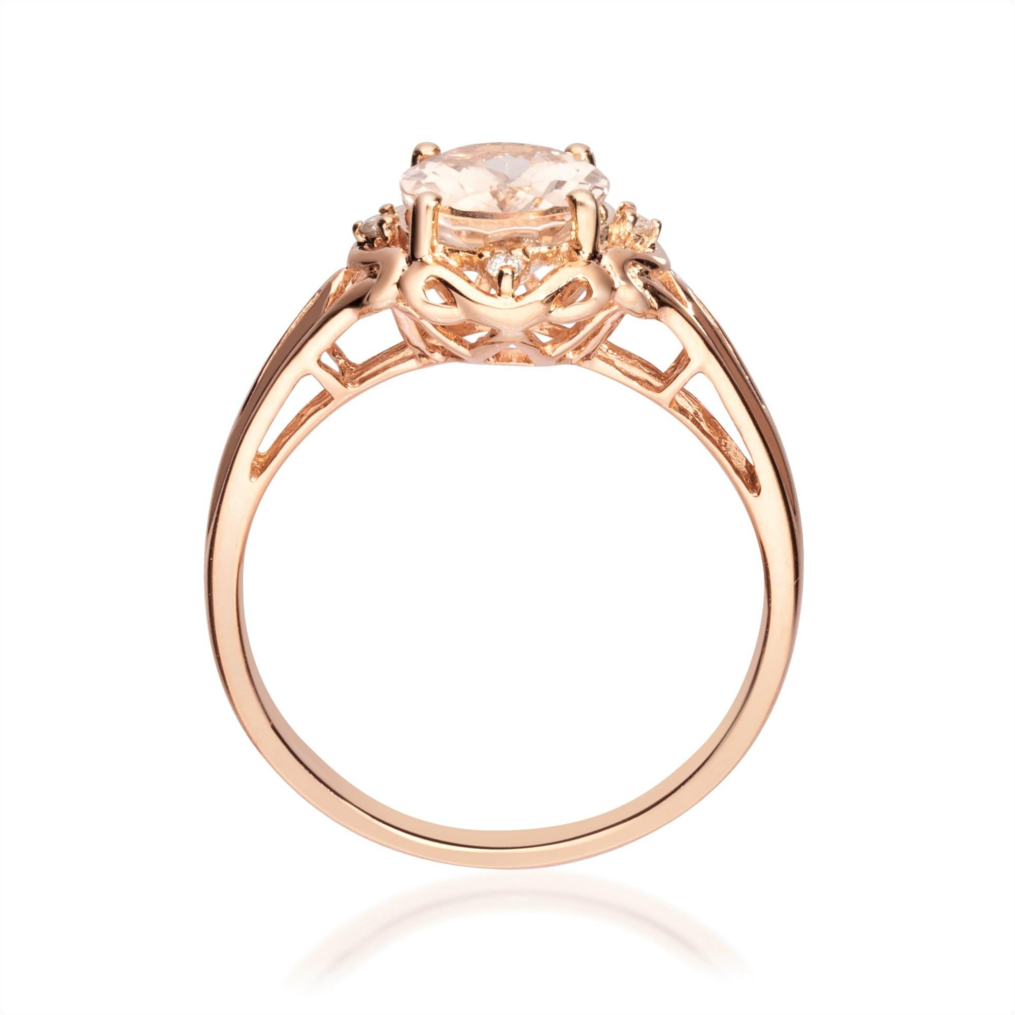 Art Deco 1.60 Carat Oval Cut Morganite with Diamond and 10K Rose Gold Ring For Sale