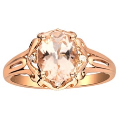 1.60 Carat Oval Cut Morganite with Diamond and 10K Rose Gold Ring