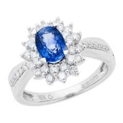 1.60 Carat Oval Cut Sapphire and Diamond Ring 18 Karat White Gold 1.60 Carat Oval Cut Sapphire and Diamond Ring 18 Karat White Gold