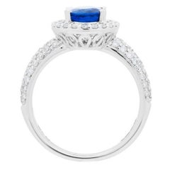 1.60 Carat Oval Cut Sapphire and Diamond Ring 18 Karat White Gold