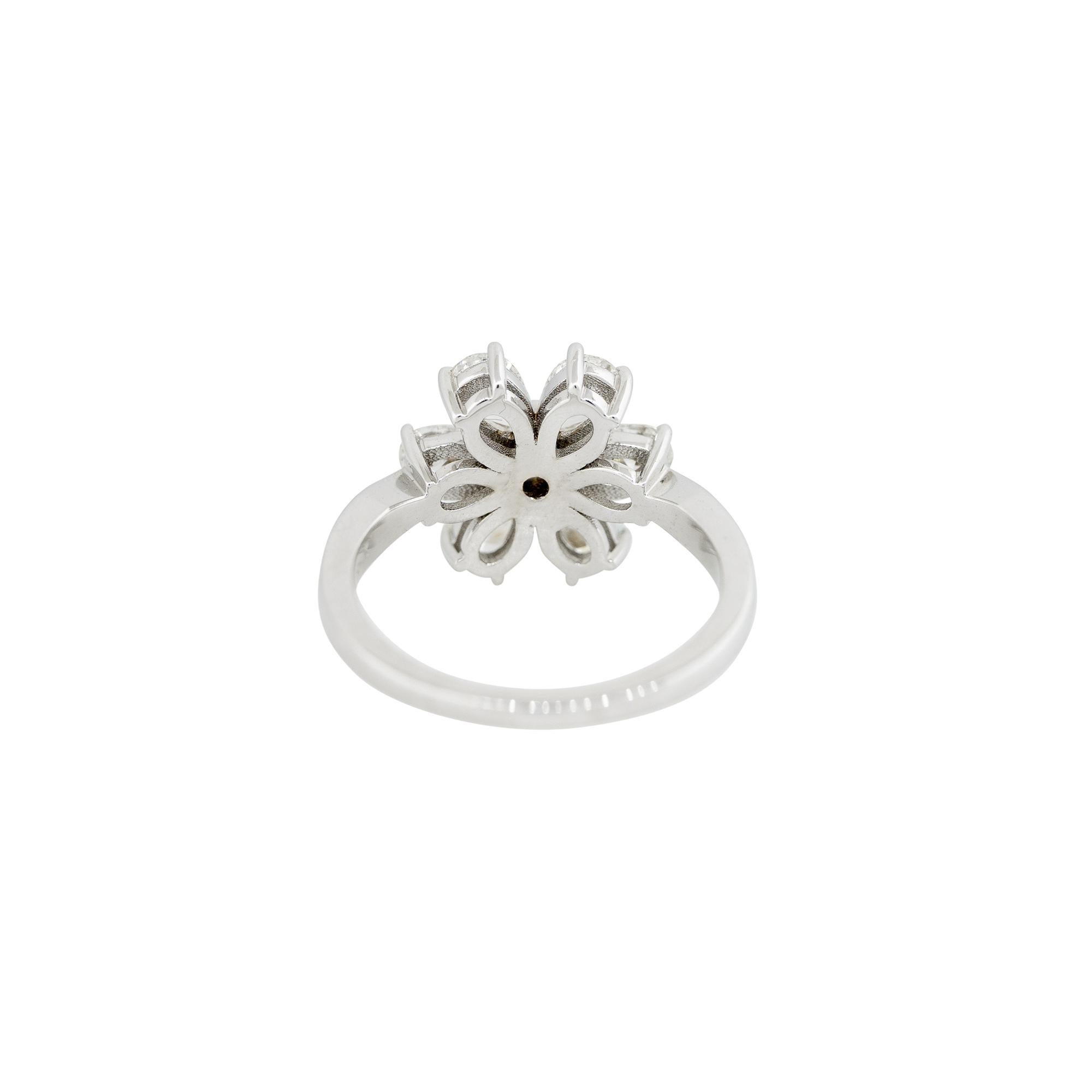 1.60 Carat Pear Shaped Diamond Flower Ring 18 Karat in Stock In Excellent Condition For Sale In Boca Raton, FL