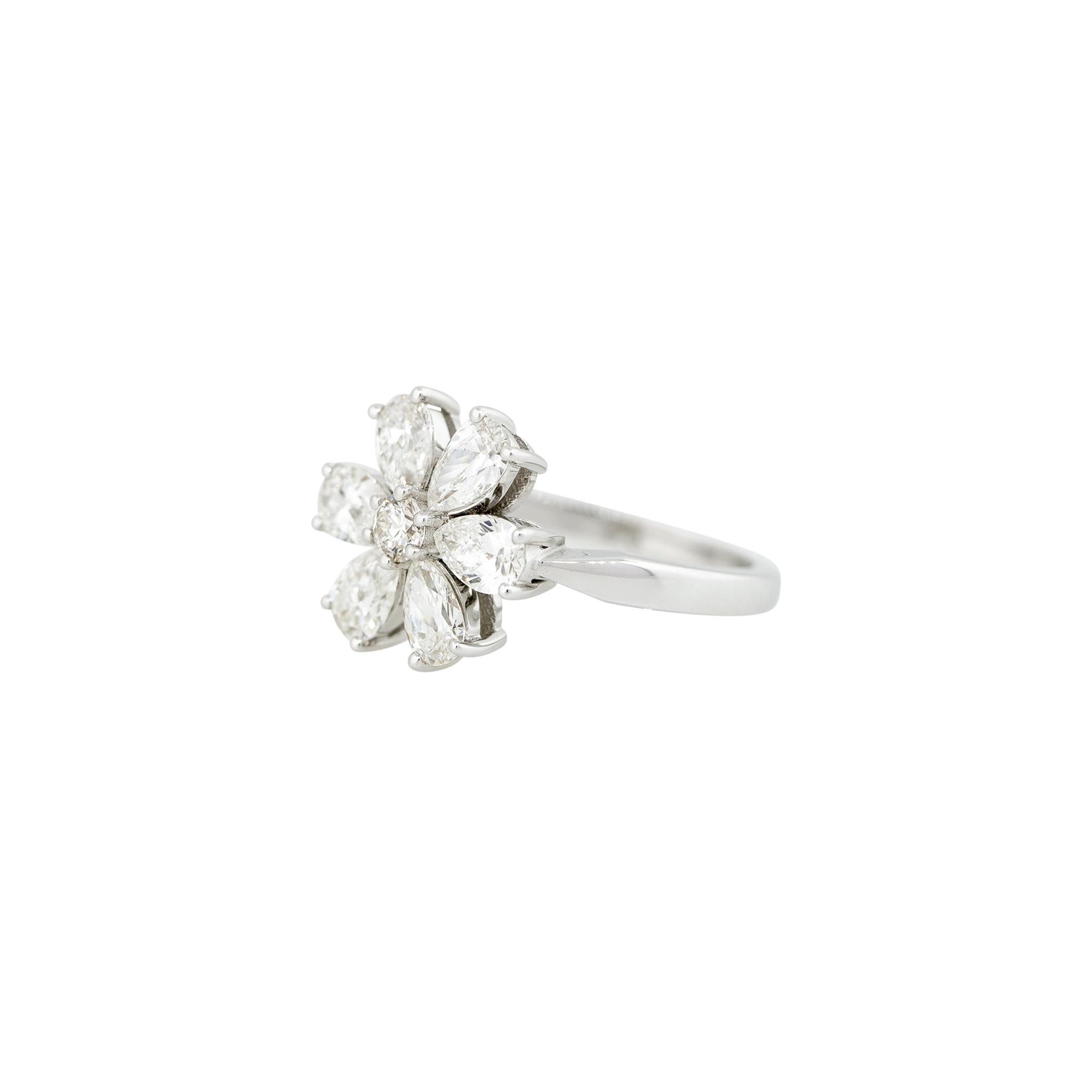 Women's 1.60 Carat Pear Shaped Diamond Flower Ring 18 Karat in Stock For Sale