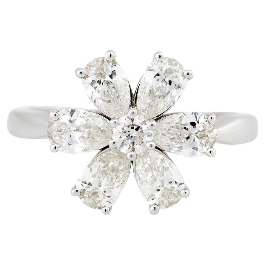 1.60 Carat Pear Shaped Diamond Flower Ring 18 Karat in Stock