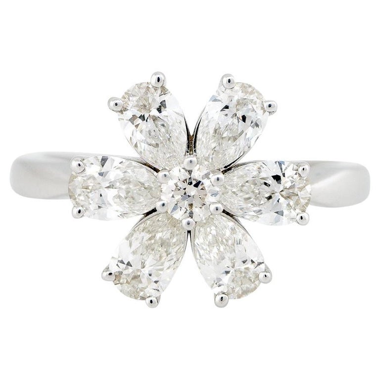 1.60 Carat Pear Shaped Diamond Flower Ring 18 Karat In Stock For Sale ...