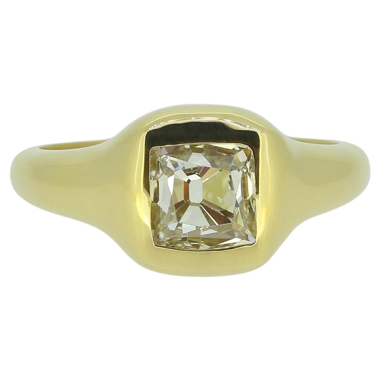 Antique 1.60ct Peruzzi Cut Diamond Solitaire Ring in 18ct Yellow Gold