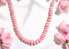 160 Carat Blush Pink Opal Beaded Diamond Yellow Gold Necklace