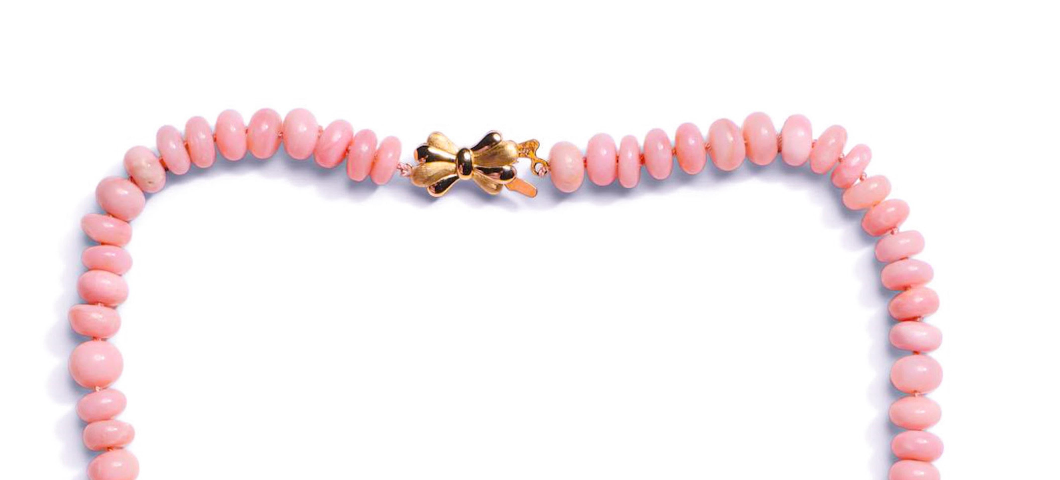 Women's 160 Carat Blush Pink Opal Beaded Diamond Yellow Gold Necklace For Sale