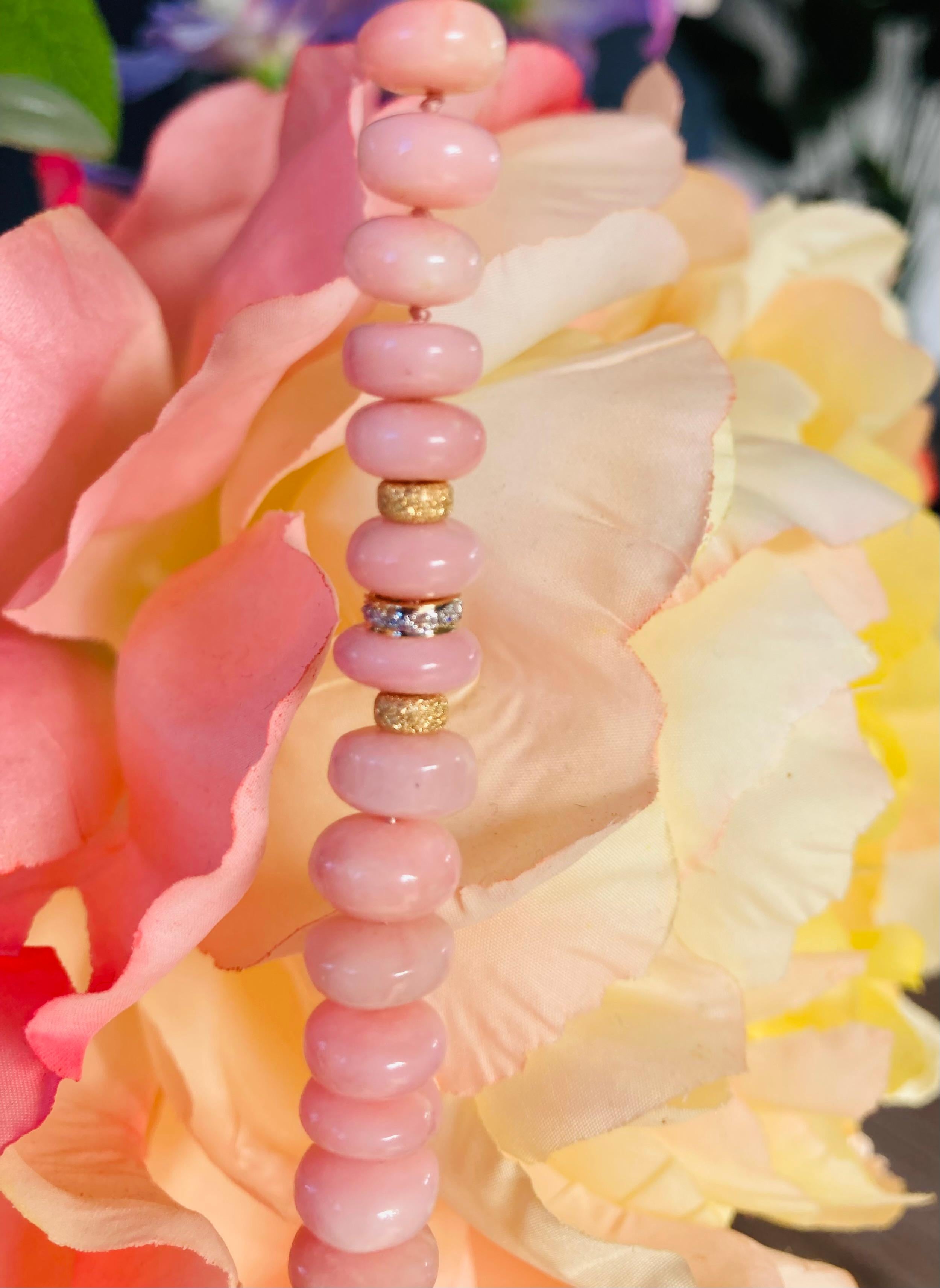 160 Carat Blush Pink Opal Beaded Diamond Yellow Gold Necklace For Sale 2