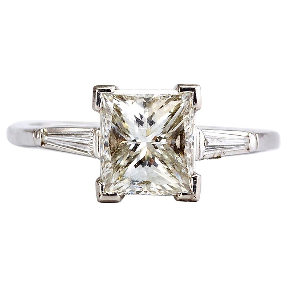 1.26 Carat Princess Cut Diamond 3-Stone 18 Karat White Gold Engagement ...