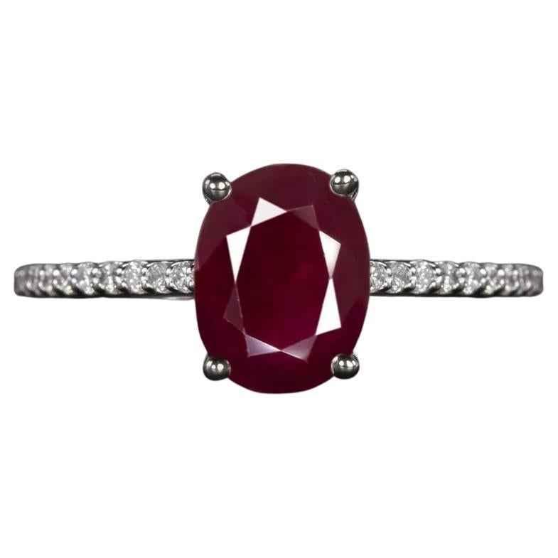 1.60 Carat Rich Ruby Diamond Ring For Sale