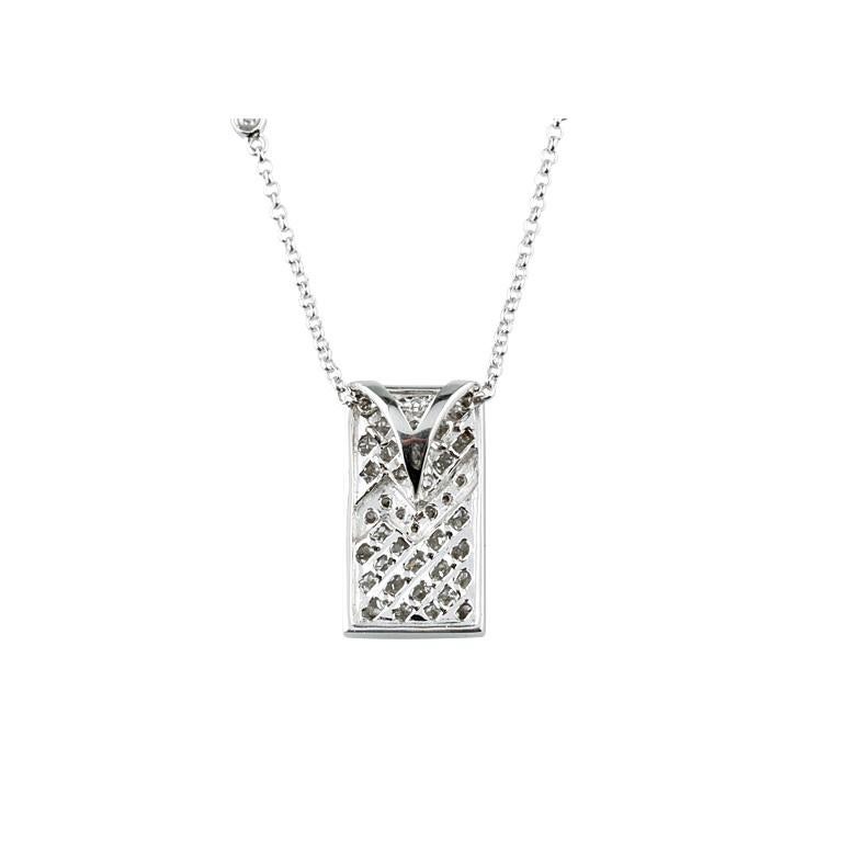 Women's 1.60 Carat Round Diamond Plaque Pendant in White Gold with Chain For Sale