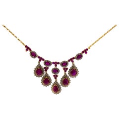 16.0 Carat Ruby 4.50 Carat White Diamond Yellow Gold Necklace