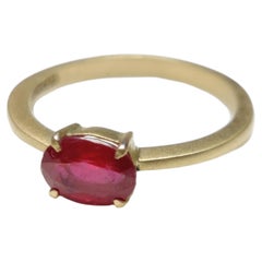 1.60 Carat Ruby Ring 14K Yellow Gold Matte Finish Natural Ruby Solitaire Ring