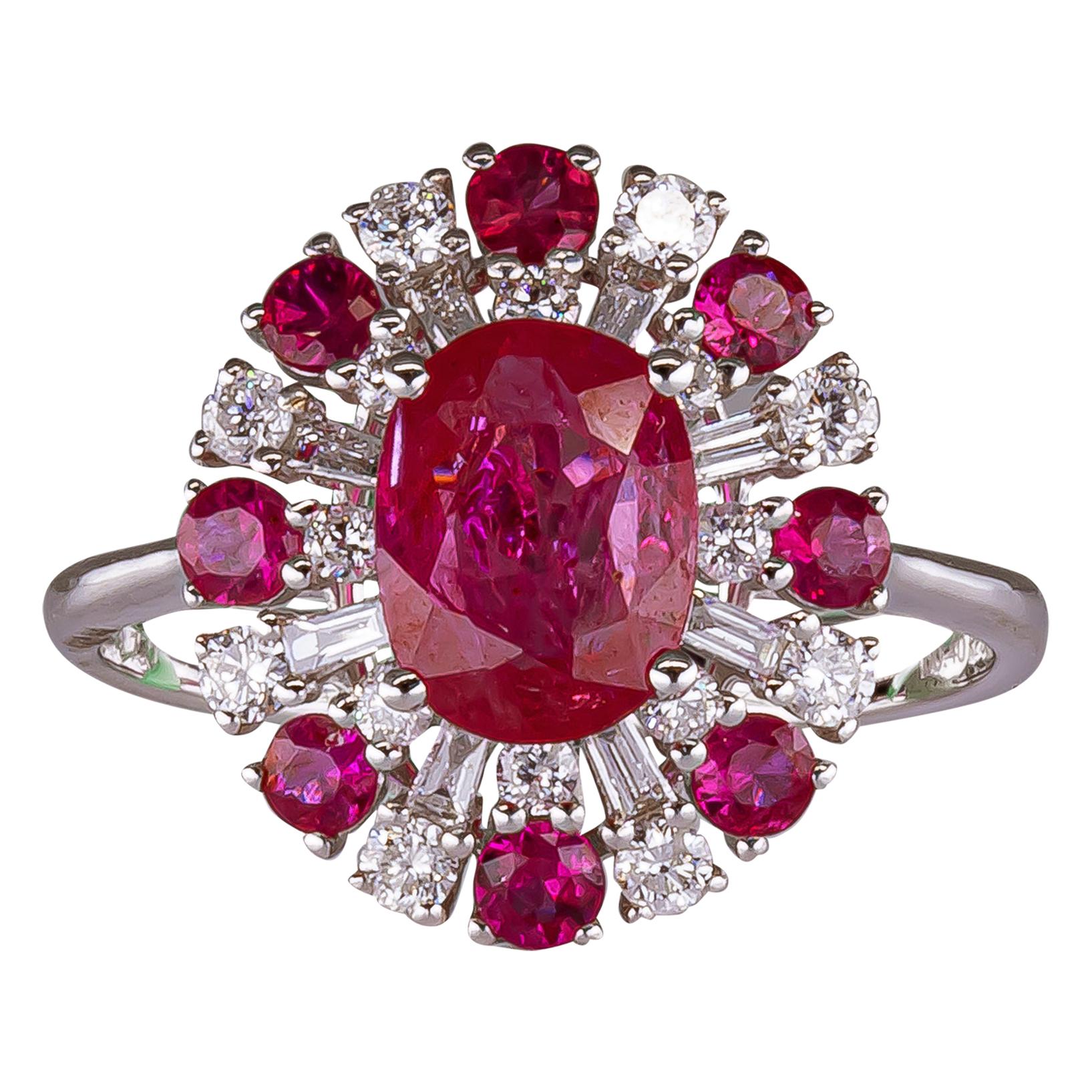 1.60 Carat Ruby Ring with Diamonds 18 Karat Gold