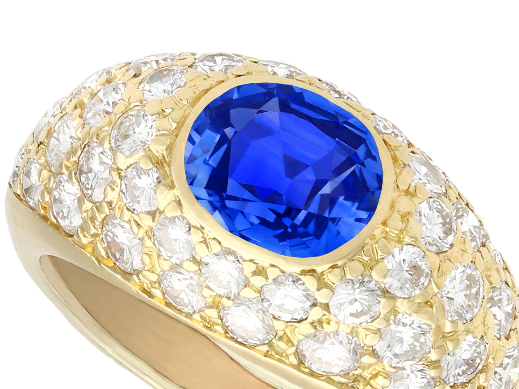 Round Cut 1.60 Carat Oval Cut Sapphire 1.20 Carat Diamond 18k Yellow Gold Cocktail Ring For Sale