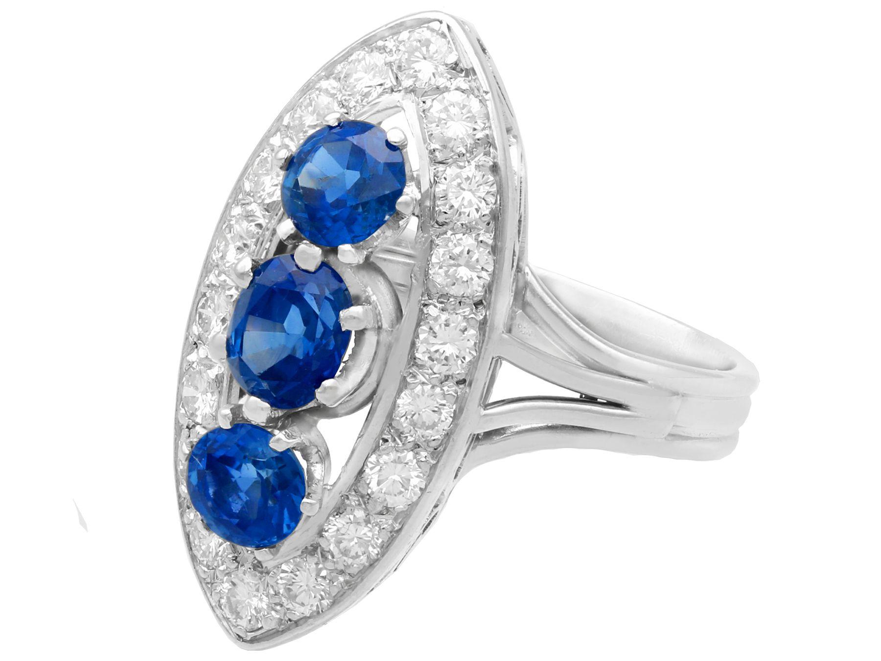 Round Cut Vintage French 1.60 Carat Sapphire & 1.05 Carat Diamond White Gold Cluster Ring For Sale