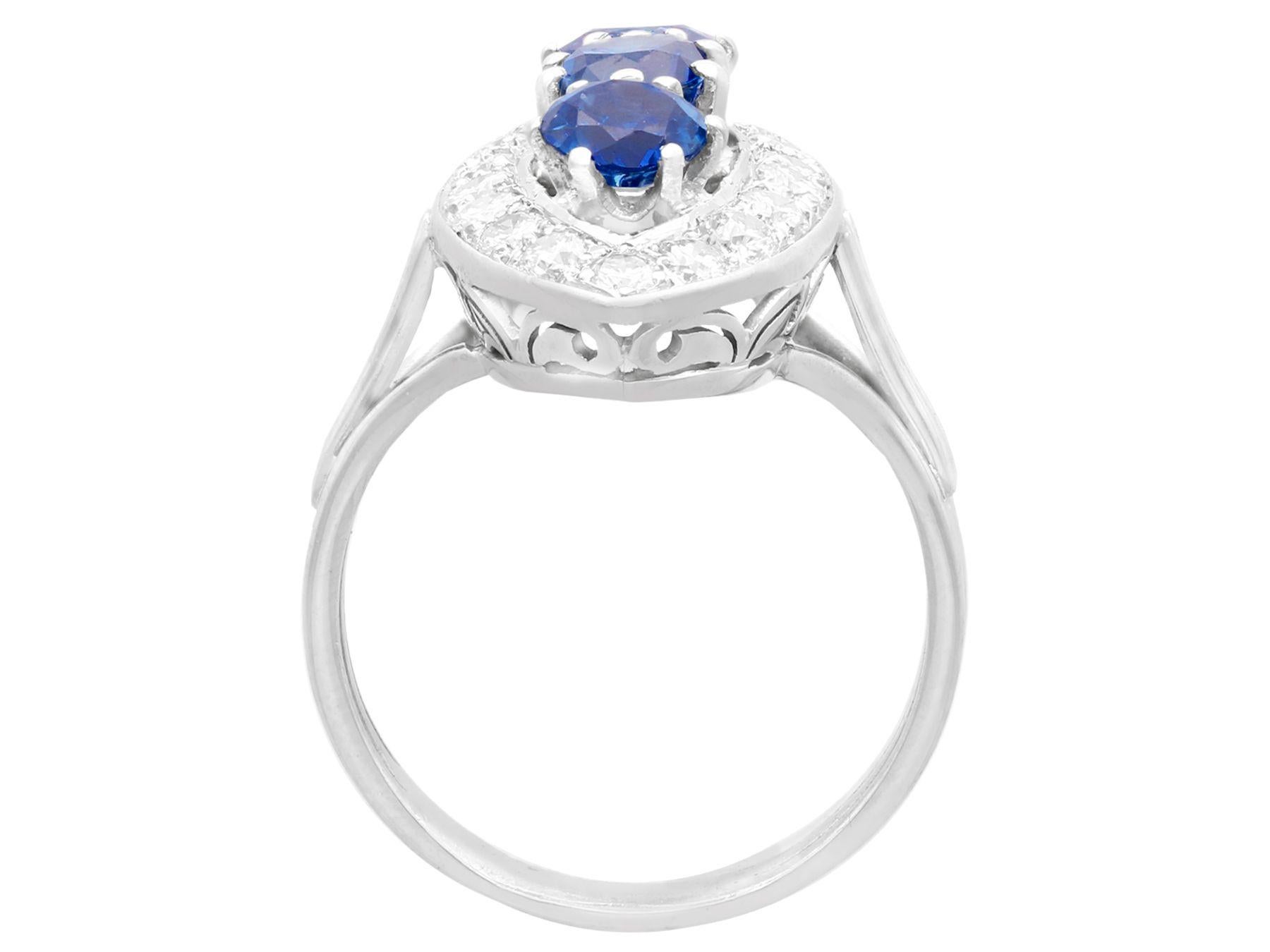 Women's Vintage French 1.60 Carat Sapphire & 1.05 Carat Diamond White Gold Cluster Ring For Sale