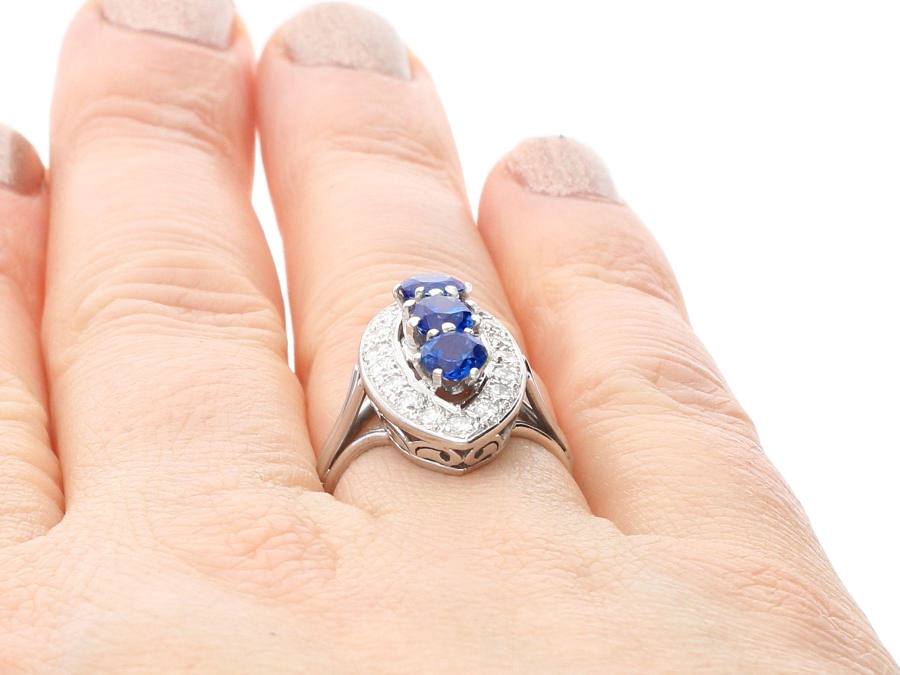 Vintage French 1.60 Carat Sapphire & 1.05 Carat Diamond White Gold Cluster Ring For Sale 3