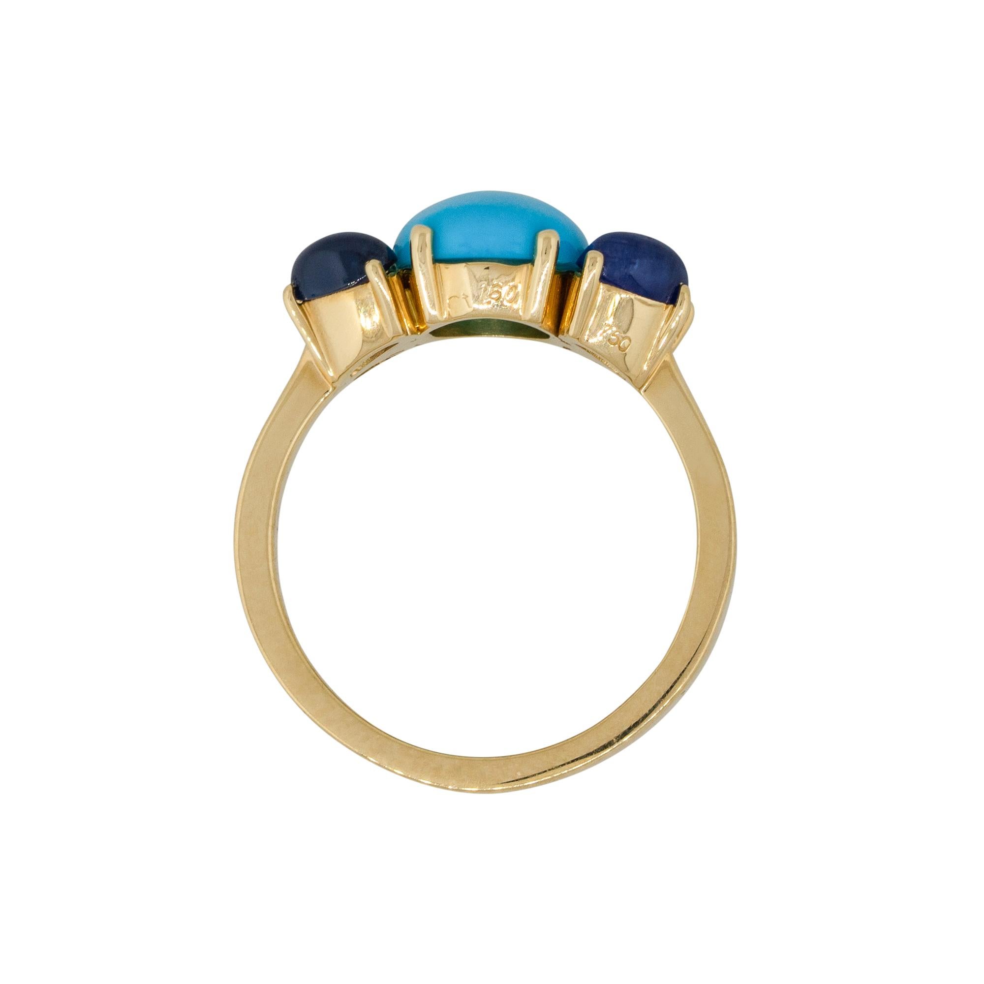 1.60 Carat Sapphire with Turquoise Cabochon Ring 18 Karat in Stock In New Condition In Boca Raton, FL