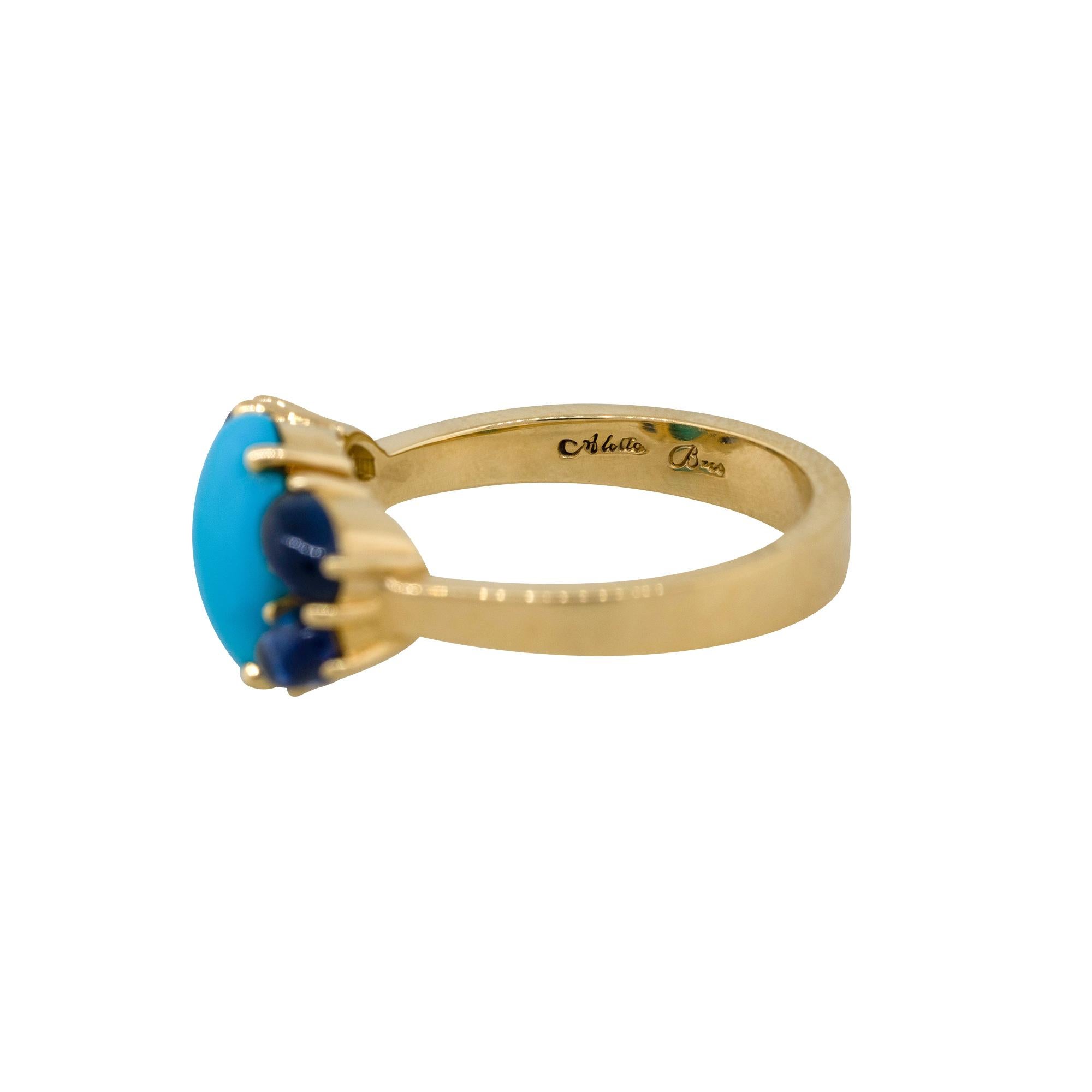 Women's 1.60 Carat Sapphire with Turquoise Cabochon Ring 18 Karat in Stock