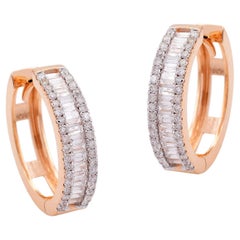 1.60 Carat SI Clarity HI Color Baguette Diamond Hoop Earrings 18 Karat Rose Gold