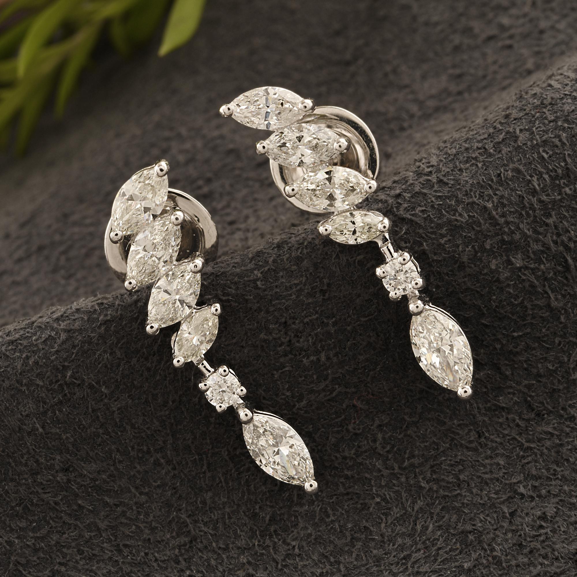1.60 Carat SI Clarity HI Color Marquise Diamond Earrings 18 Karat White Gold Moderno en venta