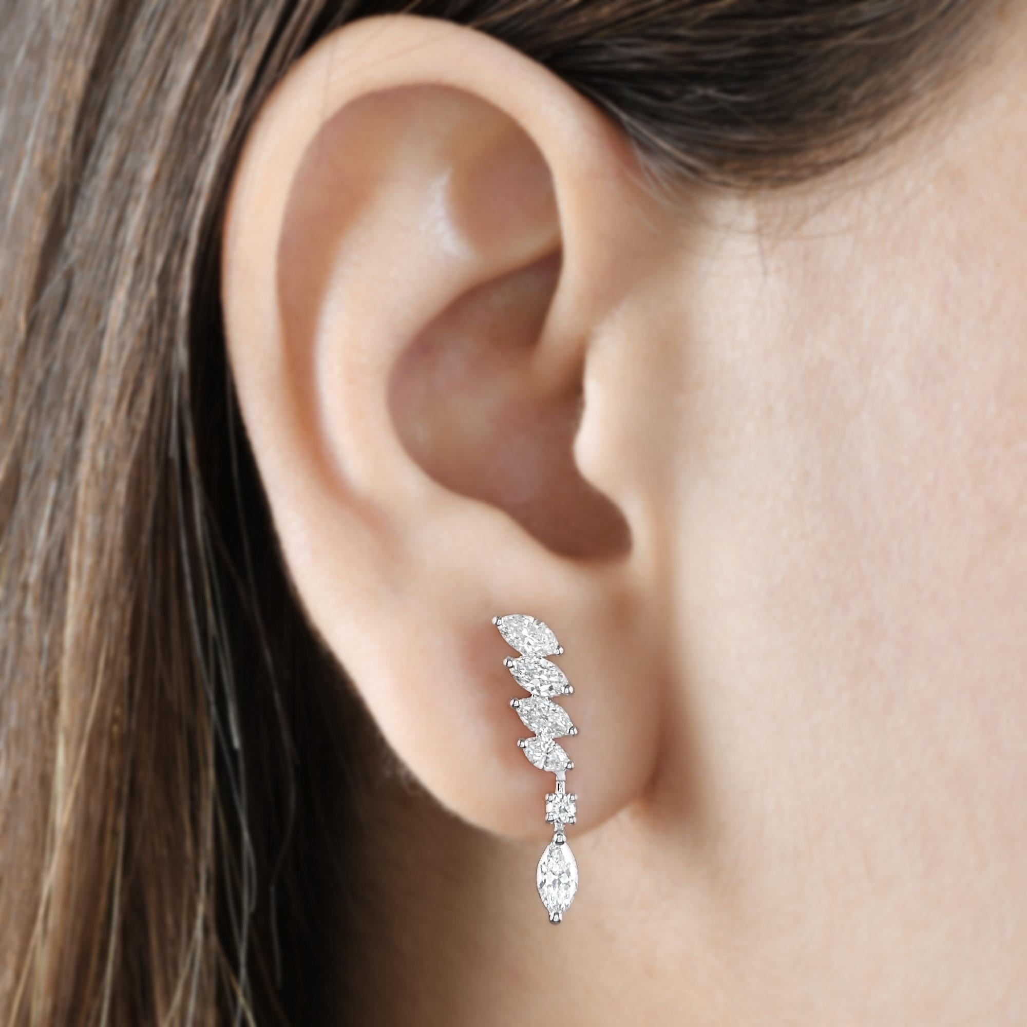 1.60 Carat SI Clarity HI Color Marquise Diamond Earrings 18 Karat White Gold Corte marquesa en venta