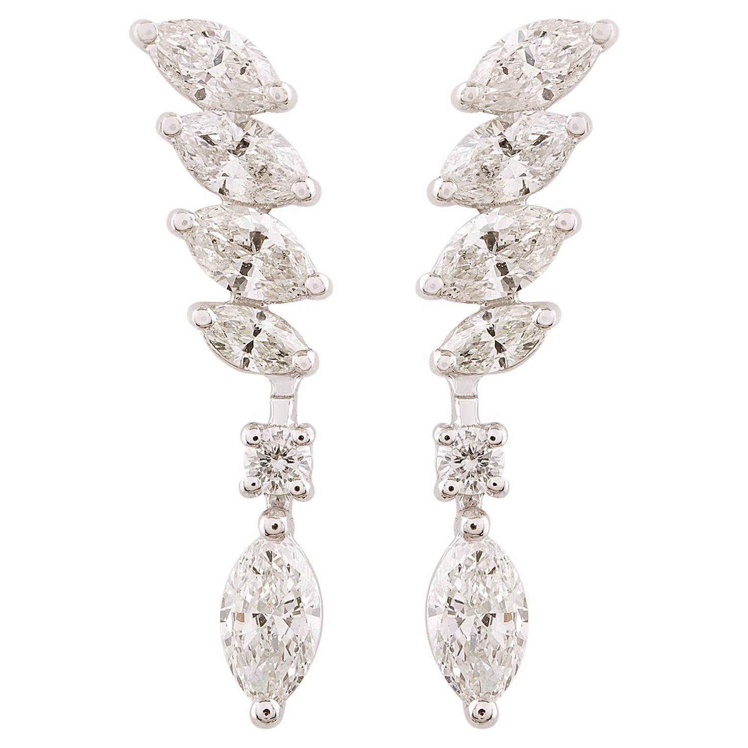 1.60 Carat SI Clarity HI Color Marquise Diamond Earrings 18 Karat White Gold For Sale