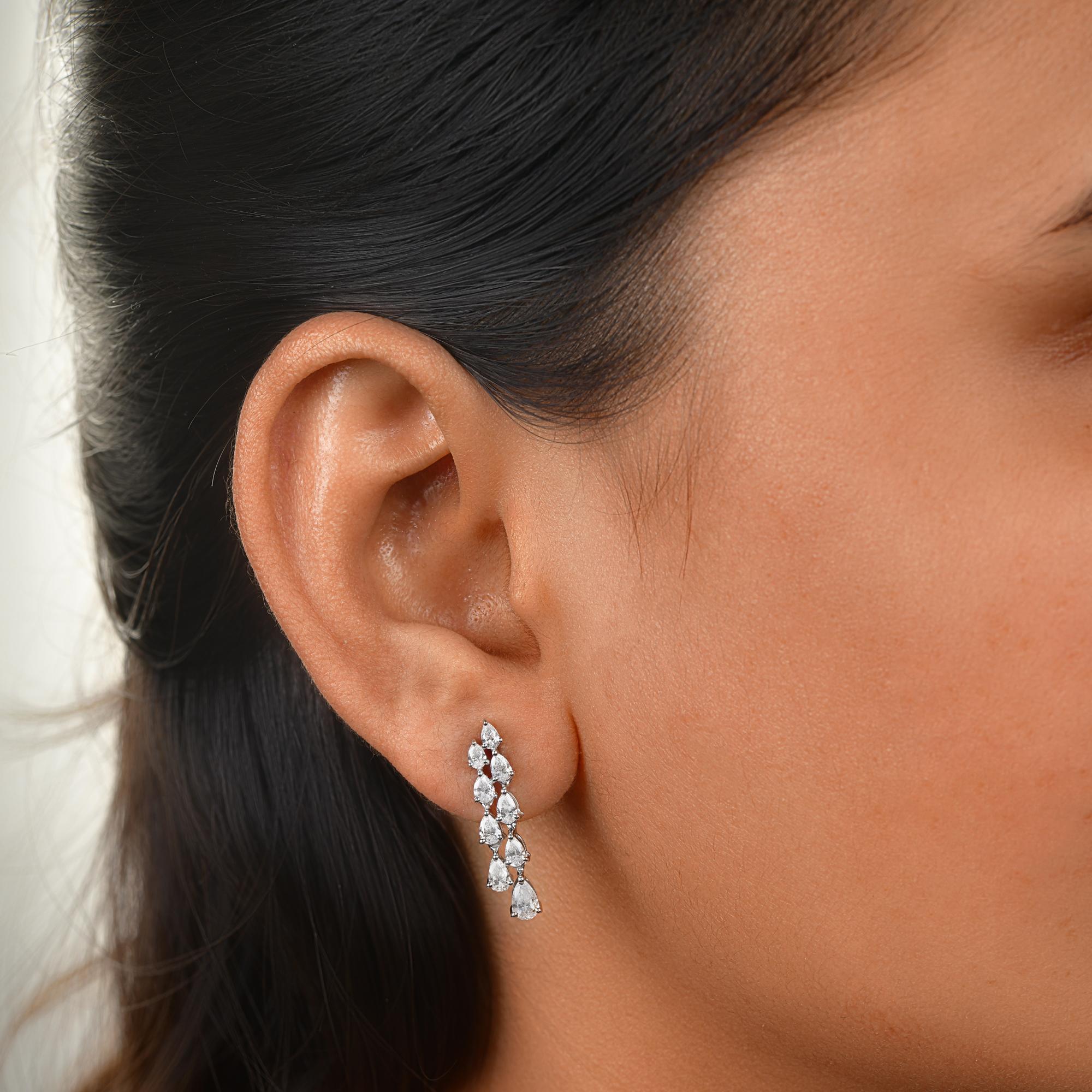 Women's 1.60 Carat SI Clarity HI Color Pear Diamond Earrings 14 Karat White Gold Jewelry For Sale
