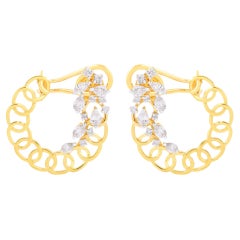 1.60 Carat SI Clarity HI Color Pear Round Diamond Hoop Earrings 18k Yellow Gold