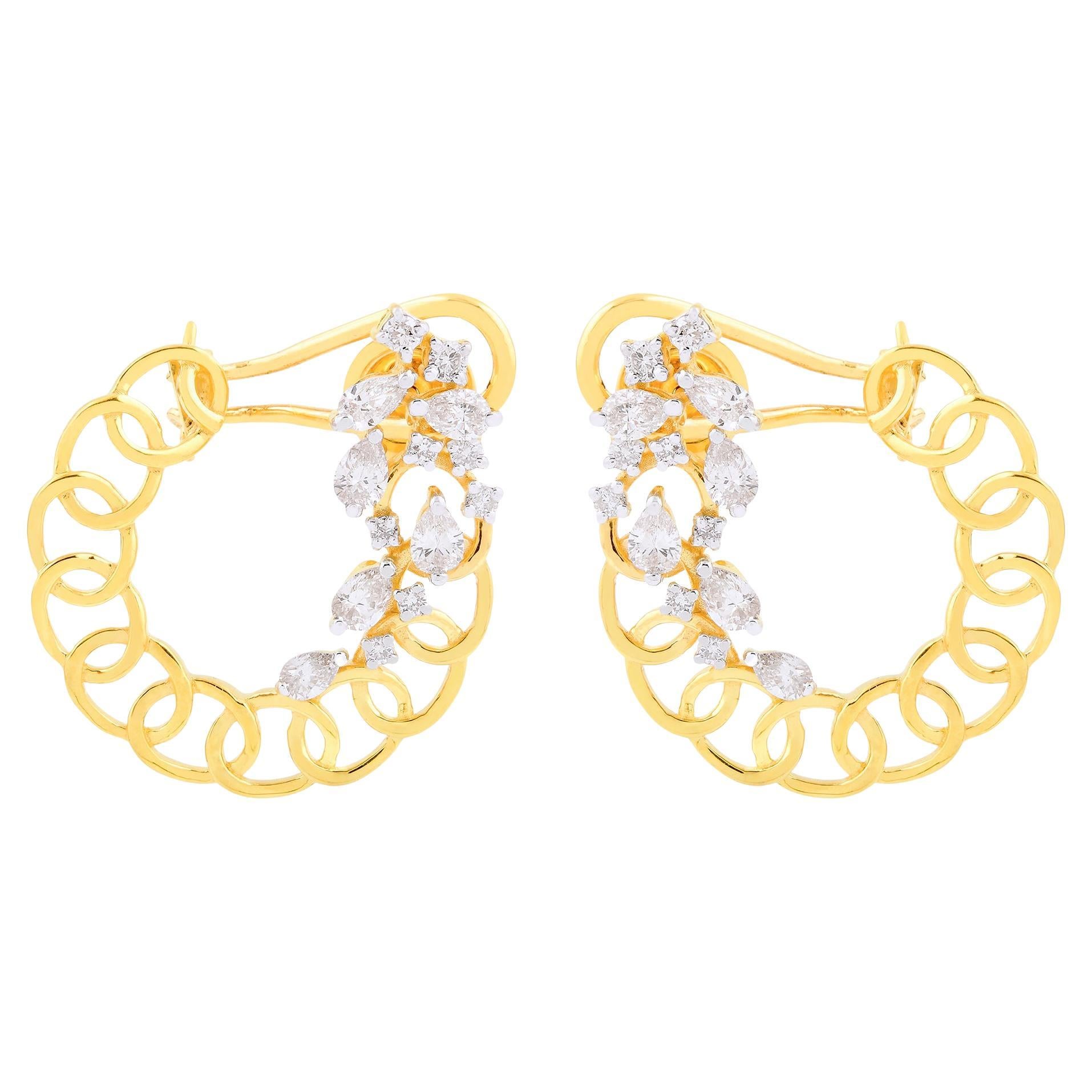 1.60 Carat SI Clarity HI Color Pear Round Diamond Hoop Earrings 18k Yellow Gold