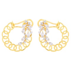 1.60 Carat SI Clarity HI Color Pear Round Diamond Hoop Earrings 18k Yellow Gold