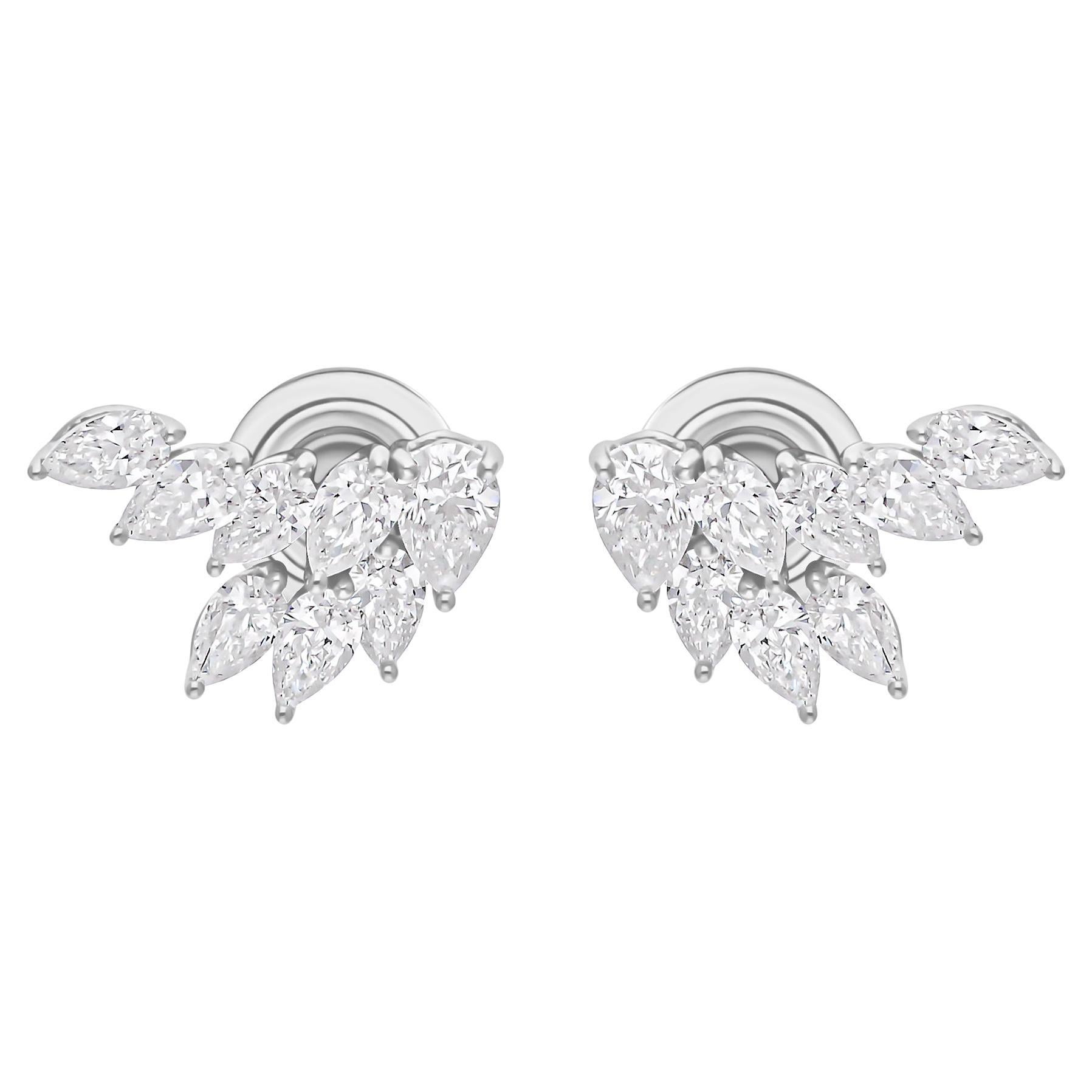 1.60 Carat SI/H Pear Shape Diamond Stud Earrings 18 Karat White Gold Jewelry