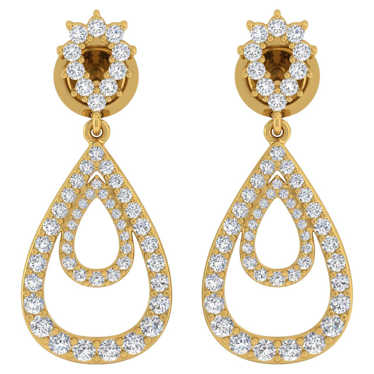 1.60 Carat SI/H Round Brilliant Cut Diamond Earrings 14k Yellow Gold Jewelry