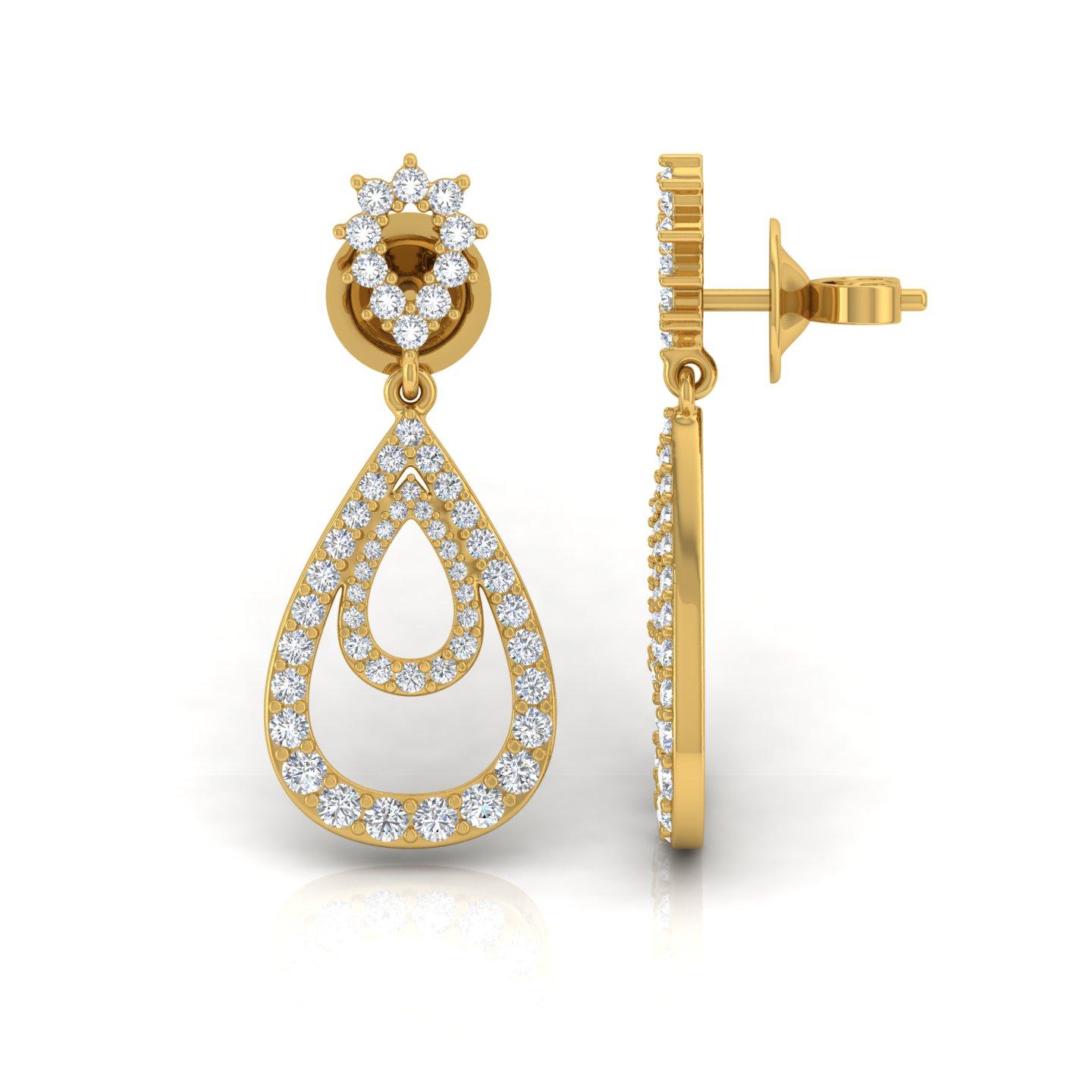 Modern 1.60 Carat SI/H Round Brilliant Cut Diamond Earrings 18k Yellow Gold Jewelry For Sale