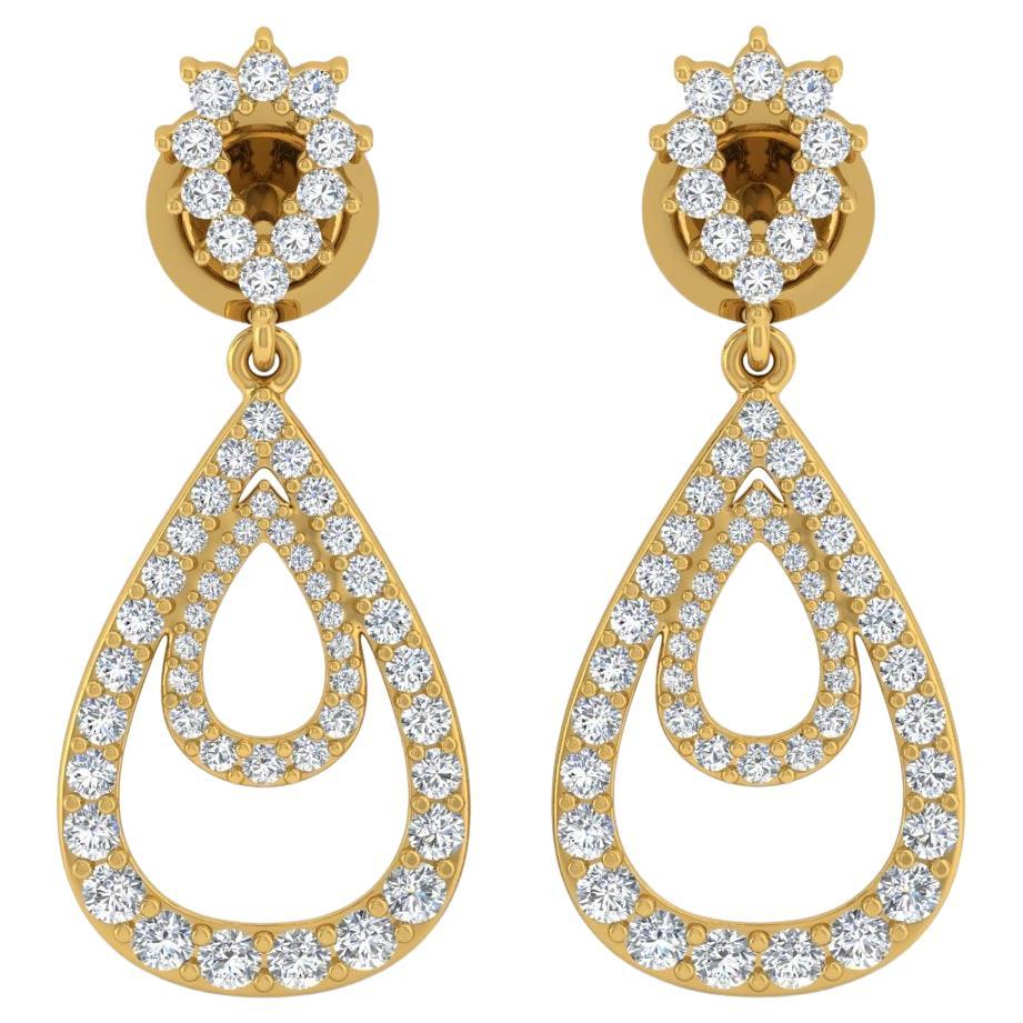 Pendientes de diamantes talla brillante redonda SI/H de 1,60 quilates Joyas de oro amarillo de 18k
