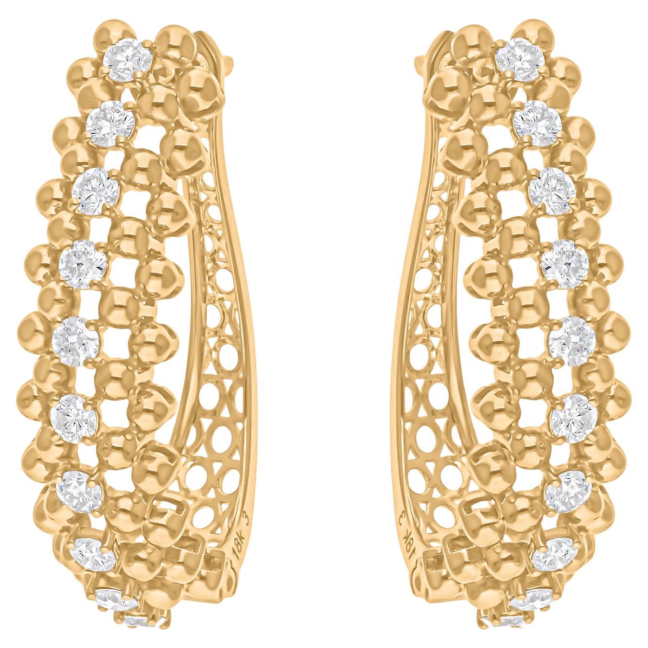 Pendientes de aro de diamantes talla brillante redonda SI/H de 1,60 quilates Oro amarillo de 18 quilates