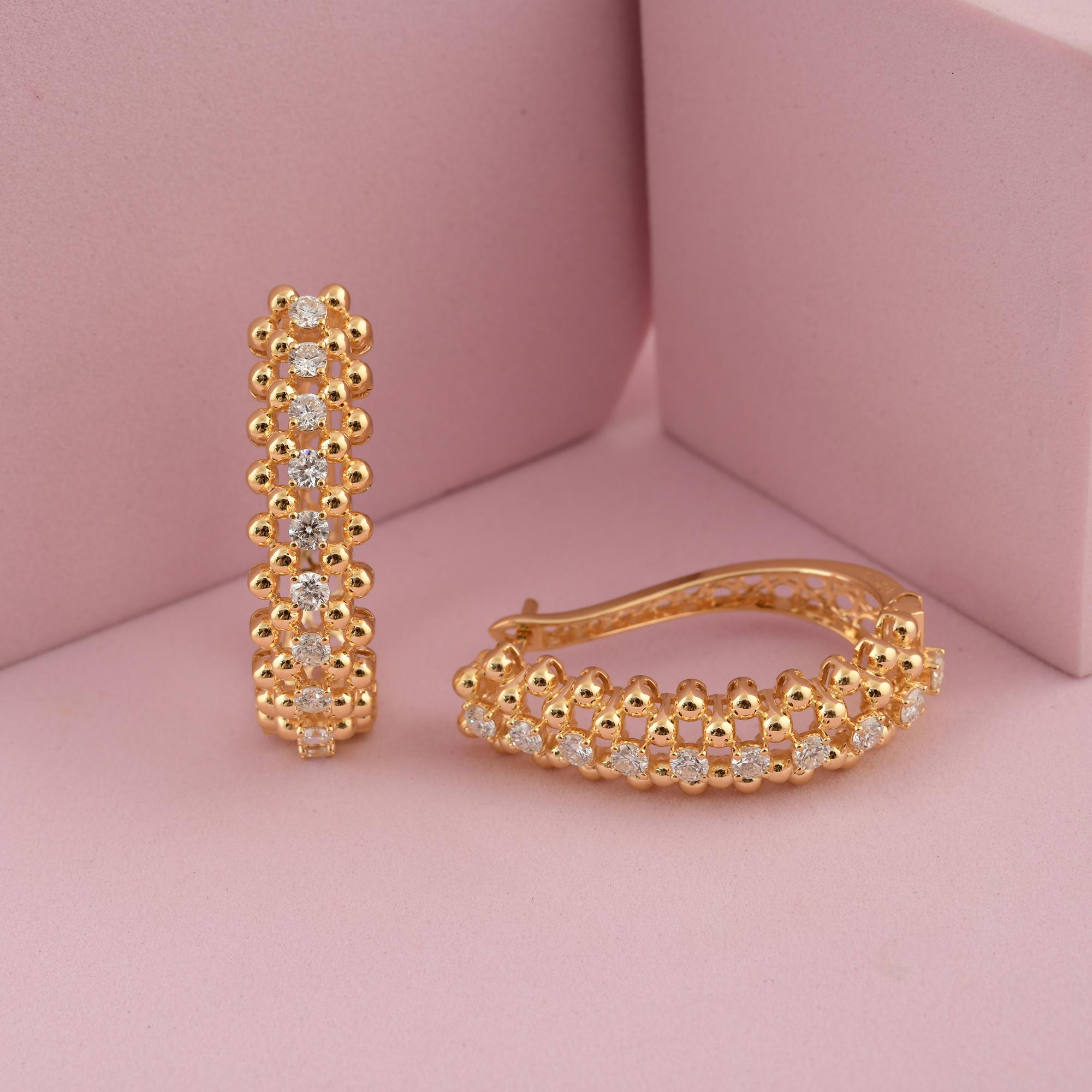 Pendientes de aro de diamantes talla brillante redonda SI/H de 1,60 quilates Oro amarillo de 18 quilates Moderno en venta