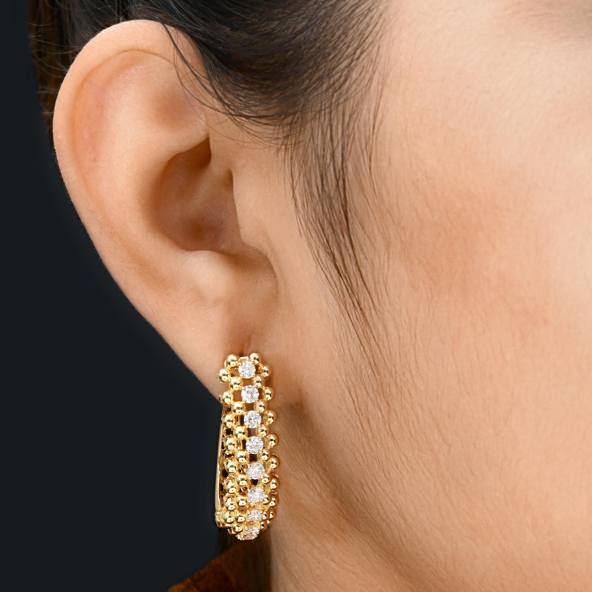 Taille ronde 1.60 Carat SI/H Diamond Round Brilliant Cut Hoop Earrings 18 Karat Yellow Gold en vente