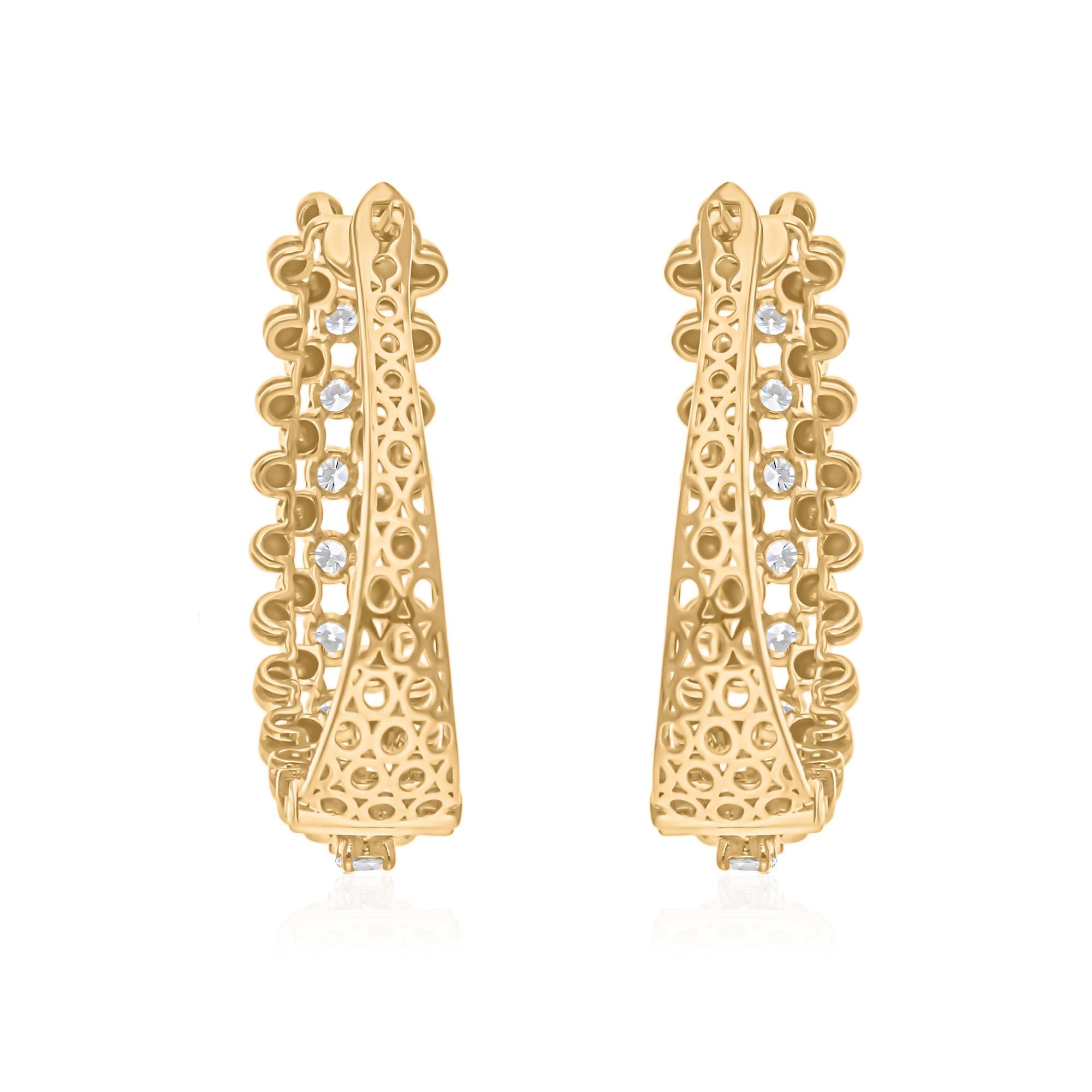 1.60 Carat SI/H Diamond Round Brilliant Cut Hoop Earrings 18 Karat Yellow Gold Neuf - En vente à Diera, Dubai