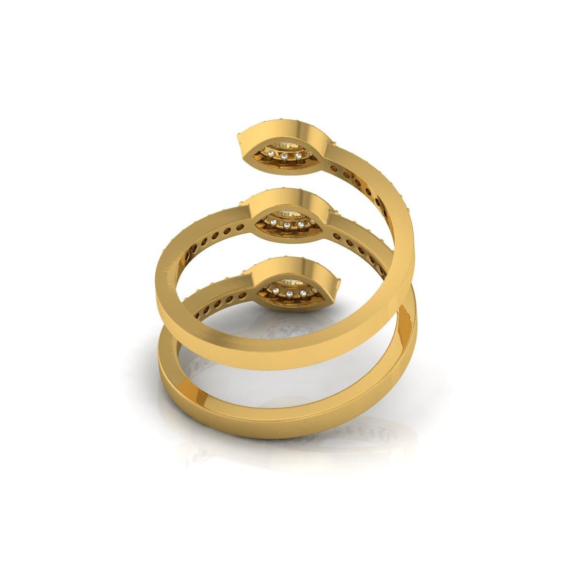 For Sale:  1.60 Carat SI/HI Marquise Round Diamond Spiral Ring 18 Karat Yellow Gold Jewelry 4