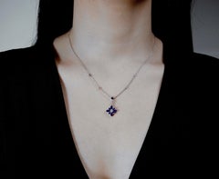 Roman Malakov 1.88 Carats Total Sapphire & Diamond Flower Pendant Necklace