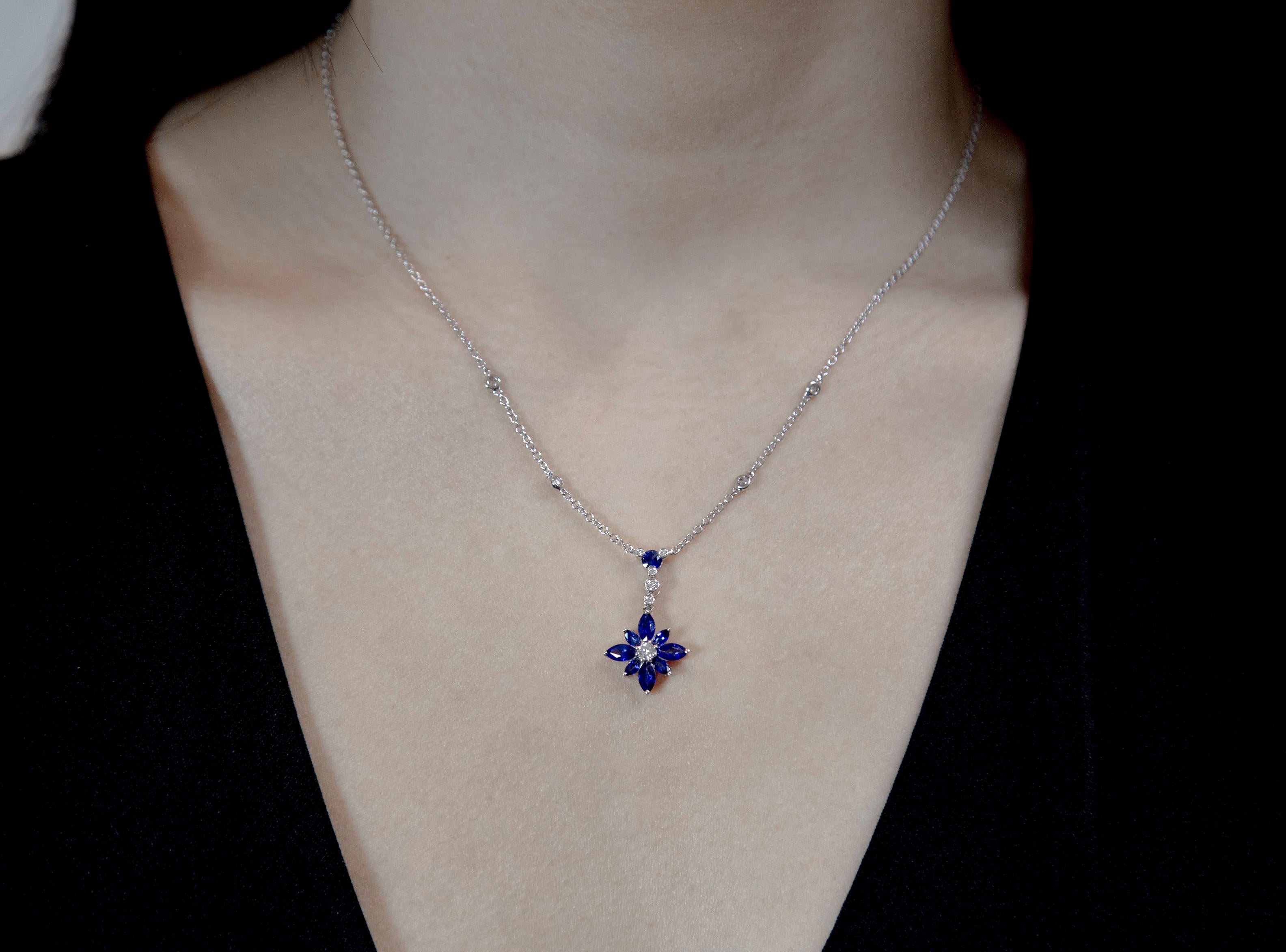 blue sapphire flower necklace