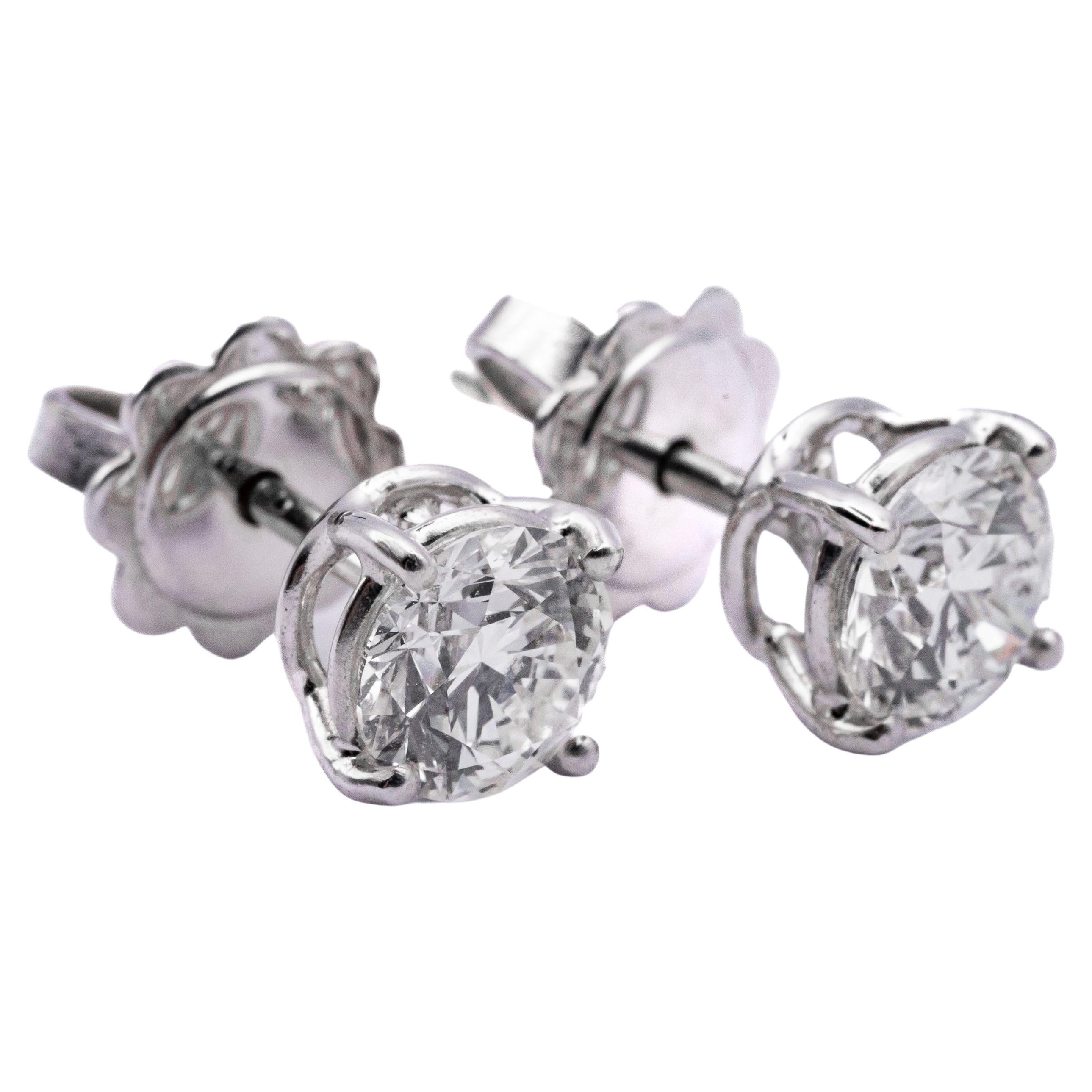 1.60 Carat VS G Color Diamond Light Point Stud White Gold Earrings For Sale