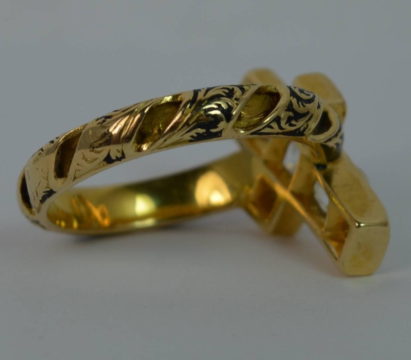 Women's 1.60 Carat VS Old Cut Diamond 18 Carat Gold and Enamel Cross Mourning Ring