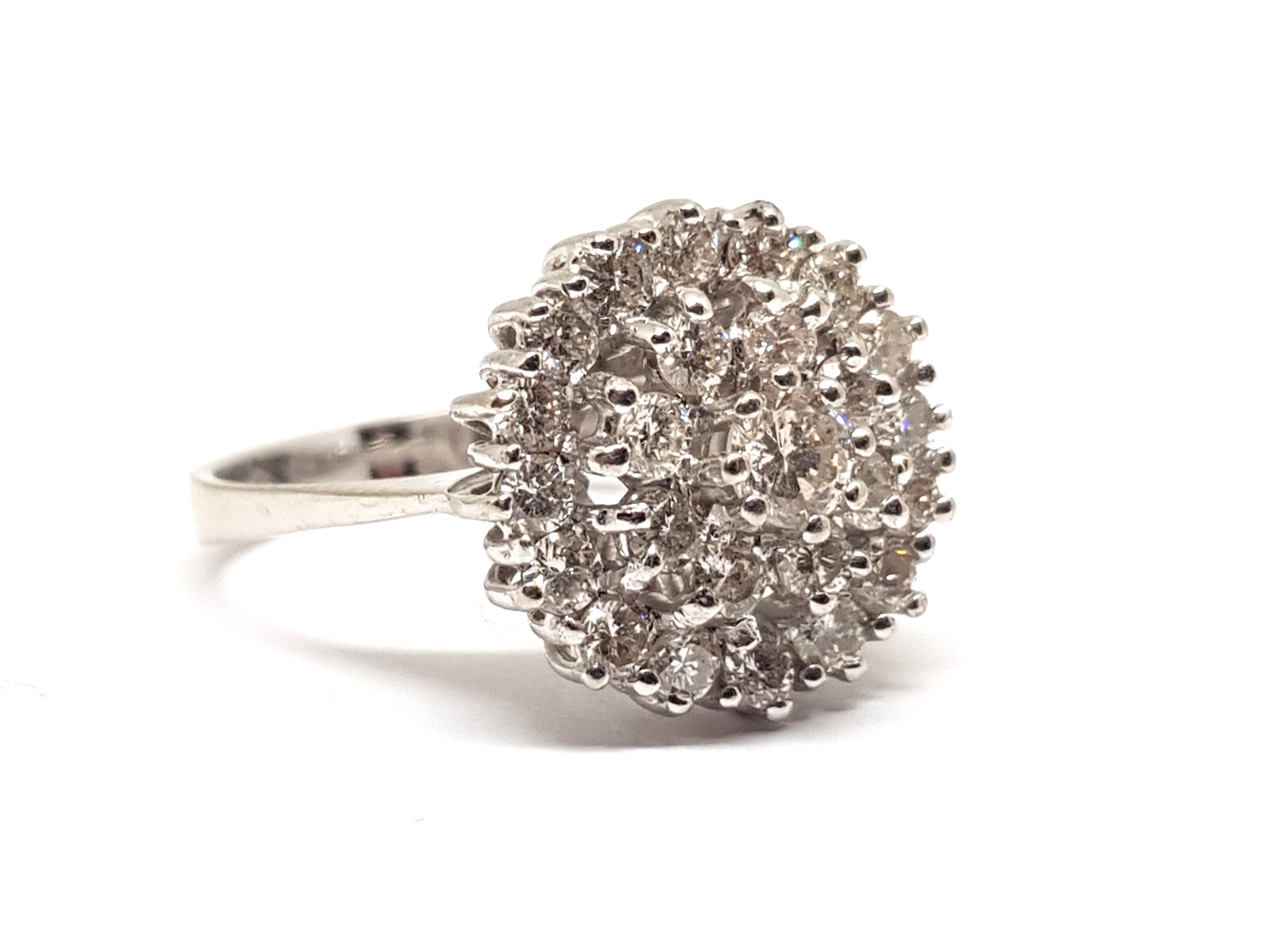 Round Cut 1.60 Carat White Gold Diamond Cluster Ring For Sale
