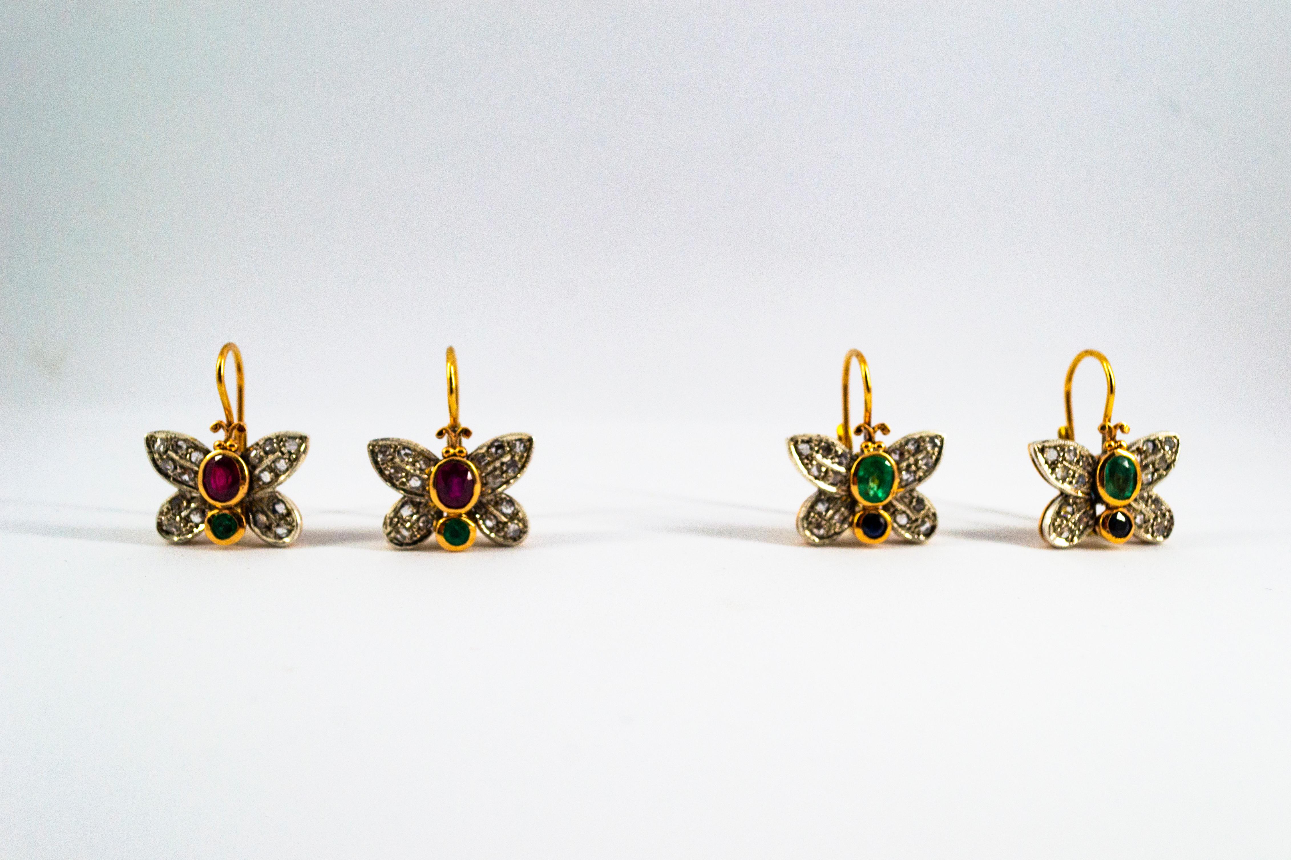 Boucles d'oreilles « papillon » en or jaune avec diamants blancs taille rose et émeraudes de 1,60 carat en vente 4